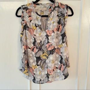Loft 3/4 button-down sleeveless floral blouse